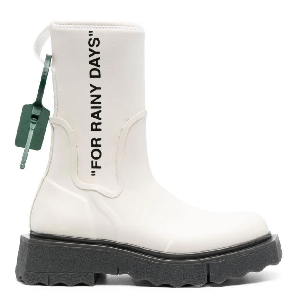 Off-White White "FOR RAINY DAYS" Rain Boot with Black Sole